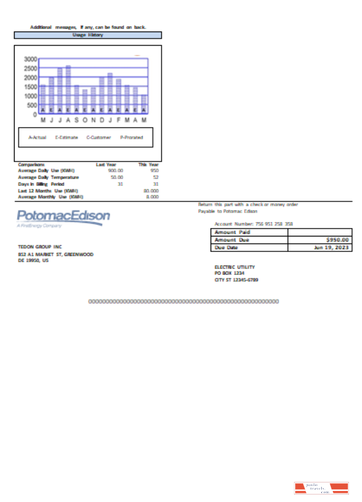 Potomac Edison utility business bill, page 2, SCR PSD template